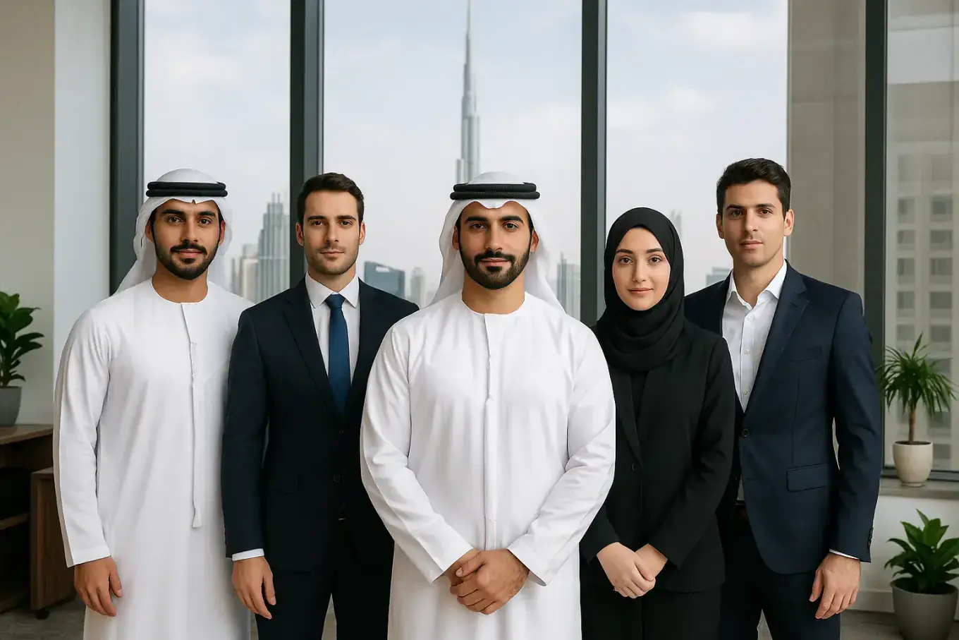 A diverse UAE advisory team in a Dubai office